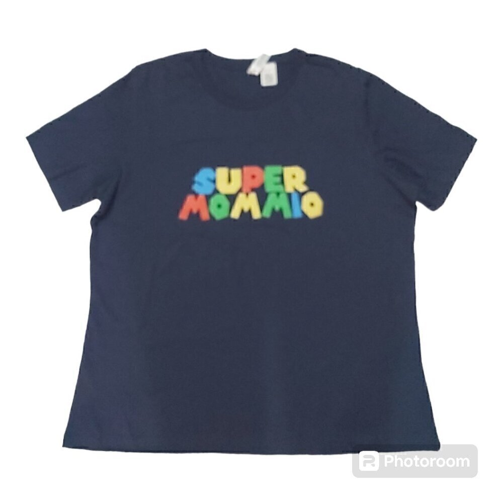 Bella + Canvas Super Mommio Graphic T-Shirt - 100% Cotton, Navy Blue, Size XL